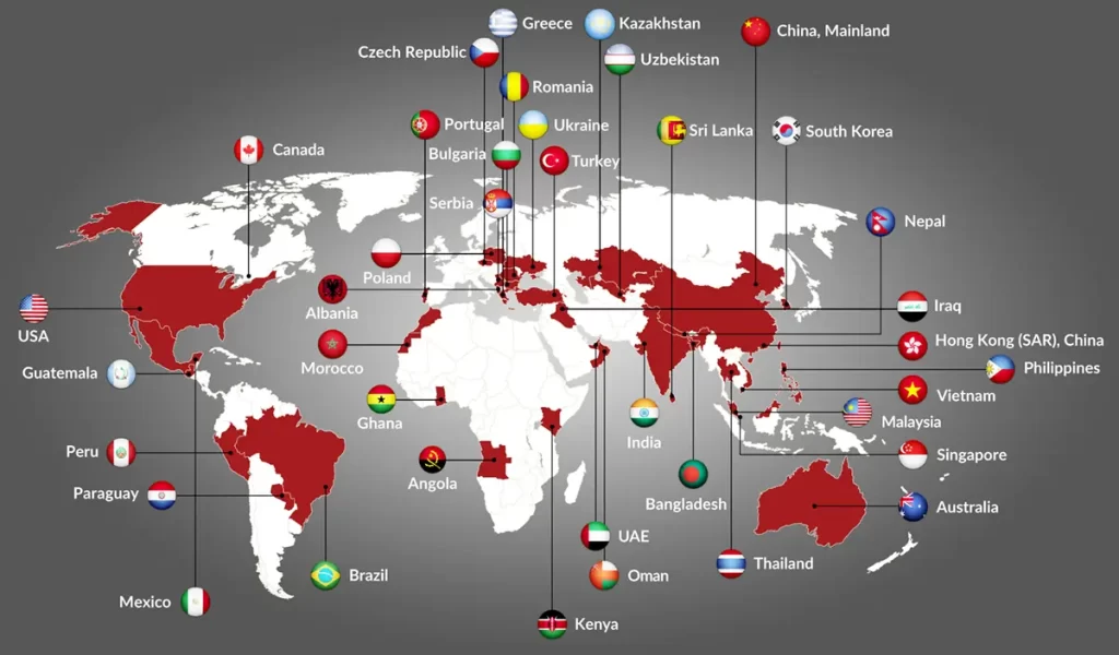 Map of MapleBear locations around the world